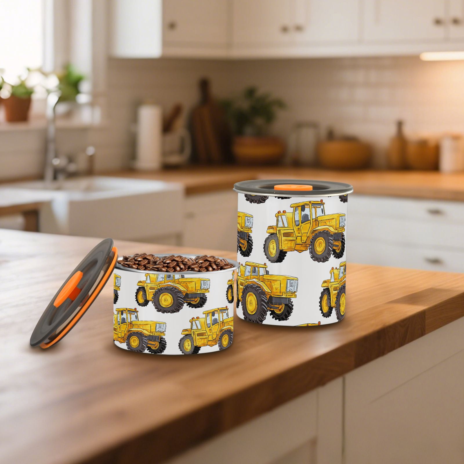 Yellow Truck Airtight Coffee Bean Canister 30oz Food Storage Containers with Lids For Gournd, Tea, Sugar, Flour, Rice, Cereal, Candy Cookie Jar