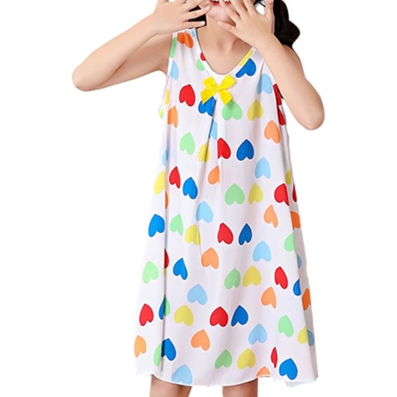 Girl's Cotton Nightgowns Short Sleeve Princess Sleep Shirts Comfy Nightdress Sleepwear