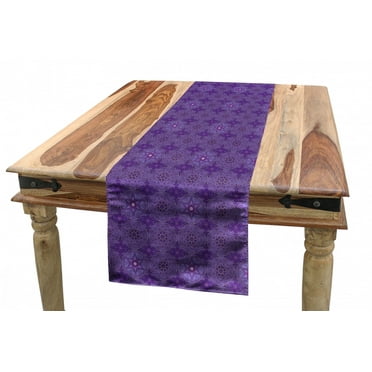 Ethnic Table Runner, Pattern of Eastern Motifs Mandala Design Consisting of Flowers, Dining Room Kitchen Rectangular Runner, 3 Sizes, by Ambesonne