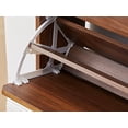 thumbnail image 2 of Wirrytor Walnut Curved Edge 2 Flip Drawer Shoe Cabinet, 75cm Fluted Panel Narrow Shoe Storage Organizer, Adjustable Shelf Entryway Shoe Rack For Hallway Bedroom, 2 of 13