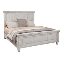 Bowery Hill Modern Farmhouse 82"W Wood King Panel Bed in Oyster White