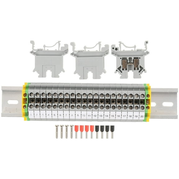 Mobestech 1Set Din Rail Terminal Blocks Kit with Ground Blocks and End Brackets Assorted Color