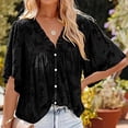 thumbnail image 3 of Cárdigan de encaje de manga corta con cuello en V para mujer de verano, camisetas sueltas Fridja  hkj2325, 3 of 8