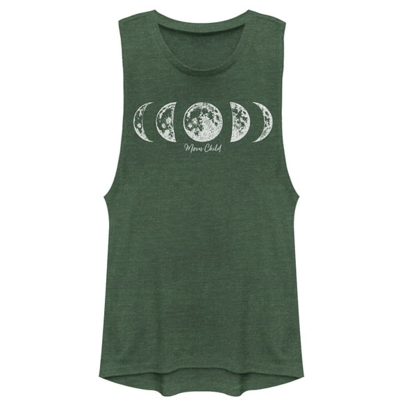 Junior's CHIN UP Moon Child Phases  Festival Muscle Graphic Tee Pine Green Heather Large