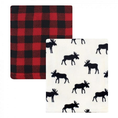 UPC: 0660168563696 | Hudson Baby Infant Boy Silky Plush Blanket  Buffalo Plaid Moose  30×36 inches