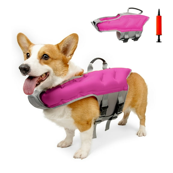 Dog Life Jacket, Dog Inflatable Lifesaver Swimsuit with Flotation & Rescue Handle, Dog Shark Life Jackets for Boating Surfing Swimming Safety, Float Vest for Small Medium Large Dog Hot Pink S