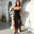 thumbnail image 3 of Women Summer Elegant Strapless Tube Midi Bodycon Dresses Irregular Ruffle Tassel Party Dress Black L, 3 of 8