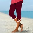thumbnail image 6 of WIZUTIZ Yoga Leggings for Women Capri Plain Relaxed Slim Cutout Side Yoga Pants Elastic Spandex Mid Rise 3/4 Length Pants Solid Trousers for Teen Girls Hiking Swimming Pool Red, 6 of 6