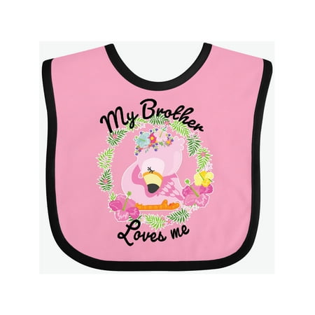 

Inktastic Baby Flamingo My Brother Loves Me with Flower Wreath Gift Baby Boy or Baby Girl Bib