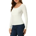 thumbnail image 4 of INSPIRE CHIC Women's Solid Ruched Front Scoop Neck Long Sleeve Basic Blouse Tops L Beige, 4 of 6