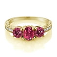 thumbnail image 2 of Gem Stone King 2.01 Ct Oval Pink Tourmaline 18K Yellow Gold Plated Silver Moissanite Ring (Size 9), 2 of 4