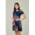 thumbnail image 2 of DEVOPS 2 Pack Women's Casual T-Shirt Short Sleeve Daily Mini Swing Dress With Pocket (Small, Navy Blue/Flower Navy Blue), 2 of 7