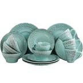 Elama Malibu Waves 16-Piece Dinnerware Set, Turquoise