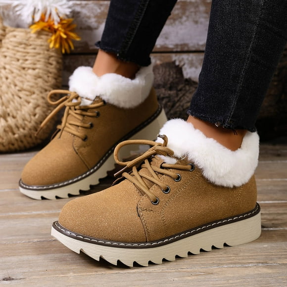 Mevxay Women's Versatile Breathable Soft-Soled Shoes Fall And Winter Comfortable Thick-Soled Warm Snow Boots Khaki Size 8.5