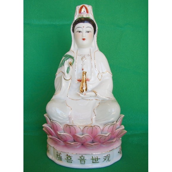 10" White Porcelain Chinese Feng Shui Sitting Kuan Yin, Kwan Yin Statue