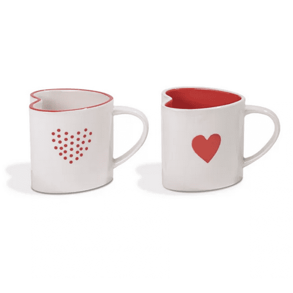Thirstystone Heart Shaped Coffee Mugs, Set of 2 - White, Red