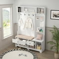 thumbnail image 2 of Multi-purpose Hallway Hall Tree with Removable Linen Cushioned Entryway Bench, Coat Rack, Storage Shelves, and DIY Pegboard,for Hallways, Living Room, White, 2 of 15
