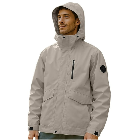 Dagegui Men's Jacket Windproof Waterproof Warm Sport Outerwear with Removable Hood Outdoor Hiking Camping Travel Windbreaker Coats Gray XS