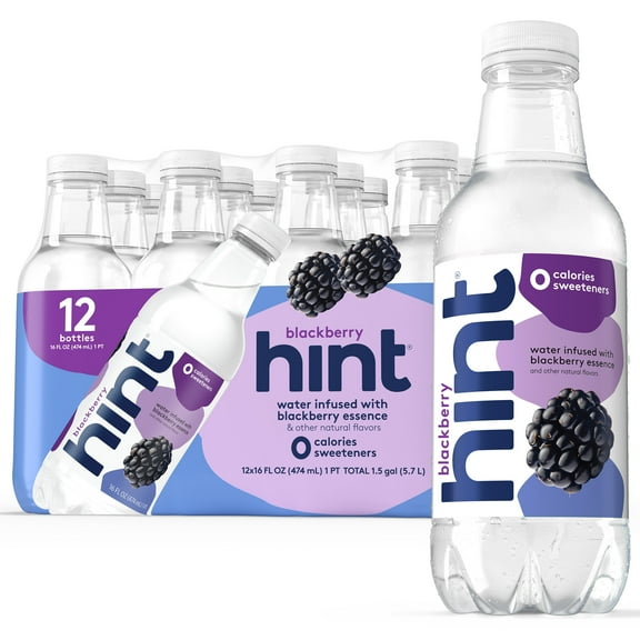 Hint Blackberry Flavored Water, 16 fl oz, 12 Pack Plastic Bottles