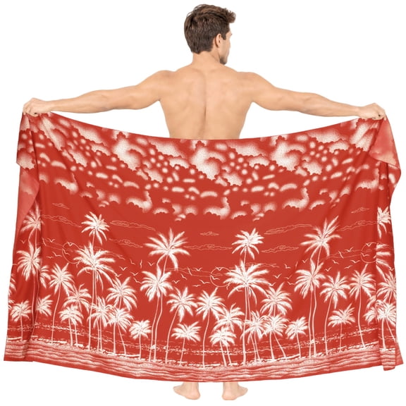 HAPPY BAY Men's Bath Trunk Swimsuits Sarong Pareo Beach Wrap One Size Red-T412 Summer Vacation Party