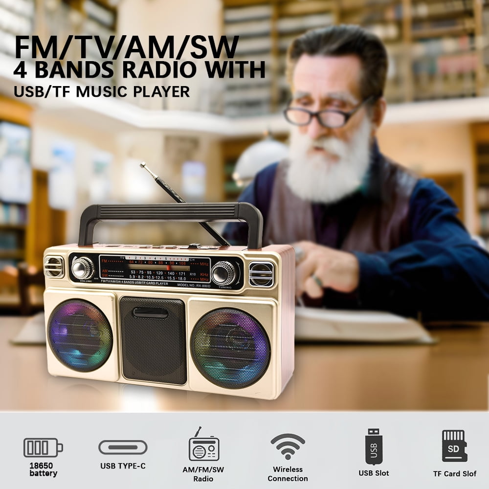 Portable Radio with Bluetooth Speaker,4 Band Radio,AM/FM/SW Radio with MP3 Playback, Battery Operated Analog Radio, Dual 3” Speakers, Built-in Microphone,Emergency Radio for Indoor, Outdoor