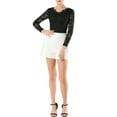 thumbnail image 2 of MODA NOVA Junior's Lace V-Neck Long Sleeve Scalloped Trim Blouse Black XL, 2 of 5