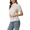 thumbnail image 4 of INSPIRE CHIC Hauts à Volants pour Femmes Manches Bouffantes Col Peter Pan Blouse en Coton à Imprimé Floral m Floral Rouge, 4 of 6