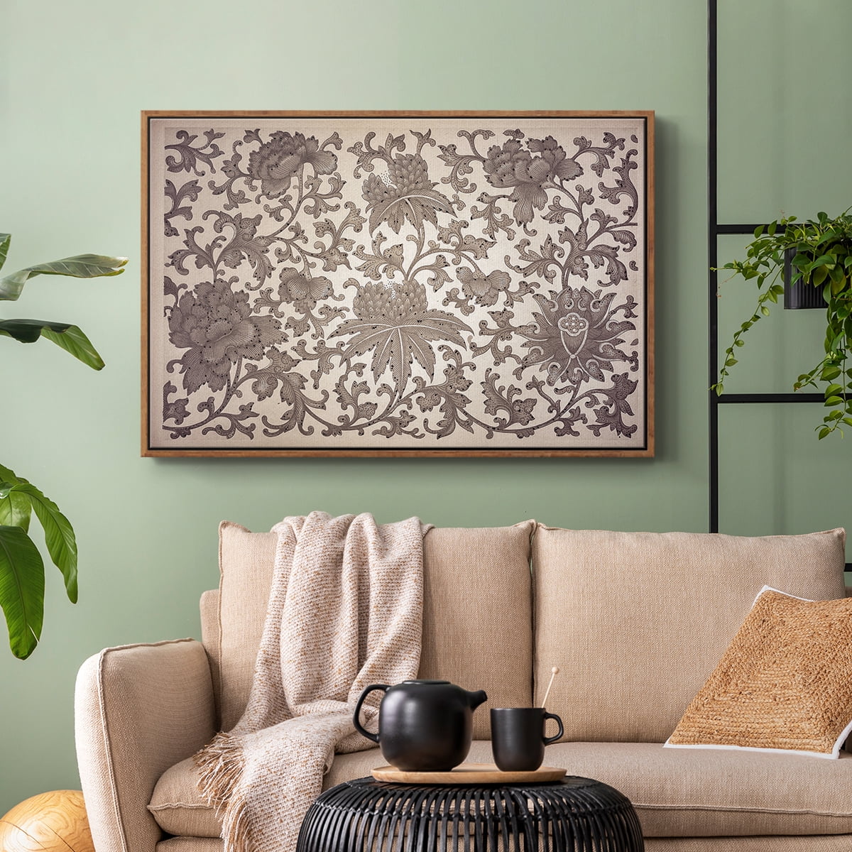Vintage Abstract Print-XXIII Framed in Walnut Wood Gallery Wrapped Canvas 17 in. x 25 in.