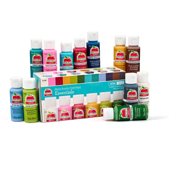 Apple Barrel Acrylic Craft Paint, Matte Finish, Essentials, 2 fl oz, 12 Piece