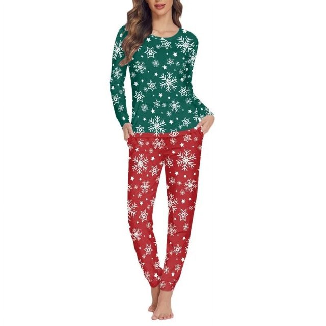 Conjunto de pijama elegante con estampado navideño para mujer, ropa de dormir femenina de manga larga, Jersey cómodo, ropa de estar por casa, Otoño e Invierno