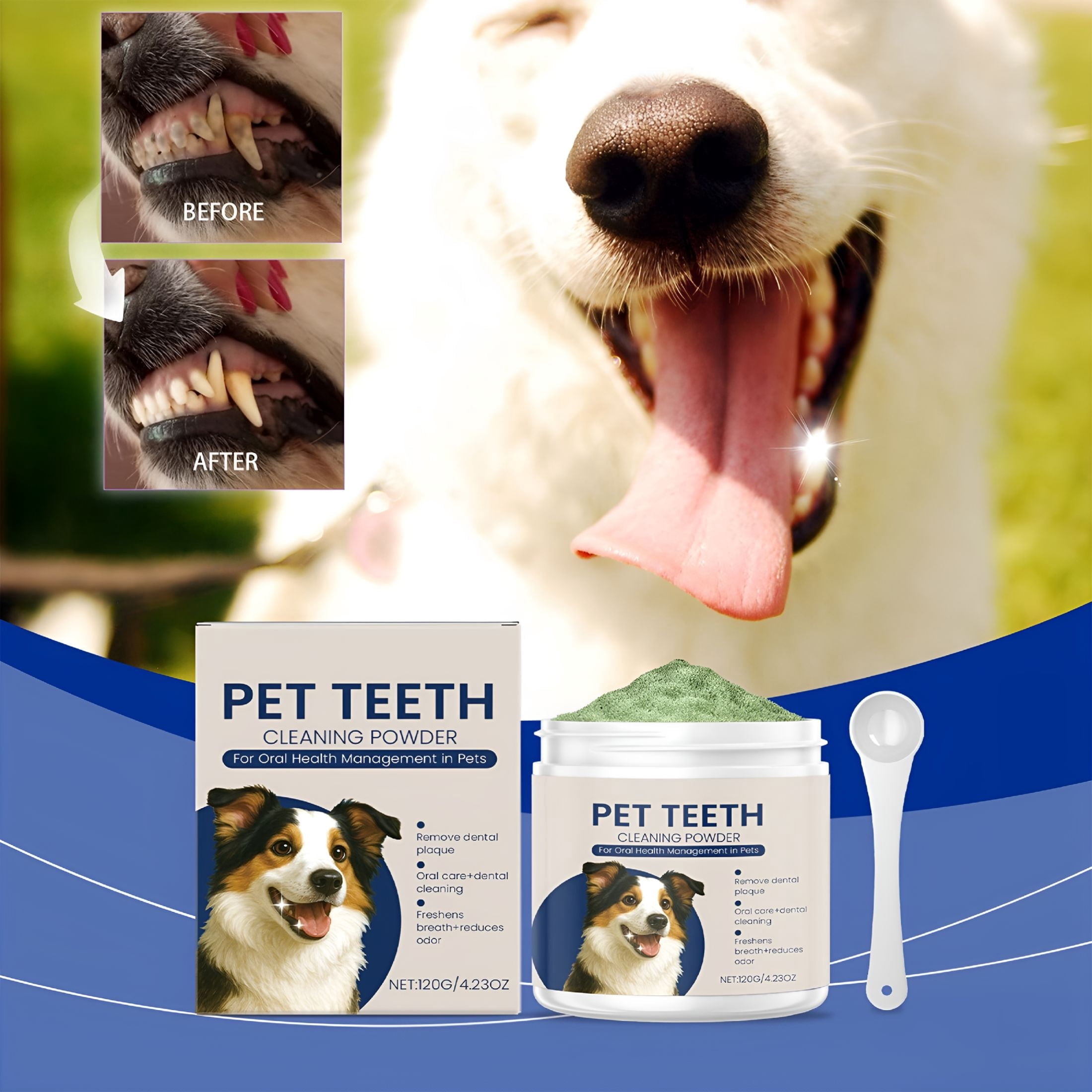 QARUN Dog Teeth Cleaning Powder, Natural Dental Care Additive for ...