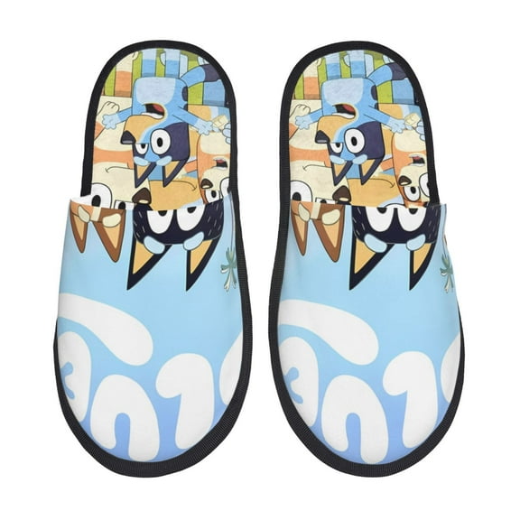 Lsque Bluey Print Fuzzy Slippers Fuzzy Soft House Slippers Plush Furry Warm Cozy Open Toe Fluffy Home Shoes-Medium