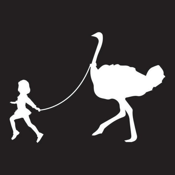 Girl Leading An Ostrich Vinyl Decal Sticker | Cars Trucks Vans SUVs Laptops Walls Windows Cups | White | 7 X 4.9 | KCD2142