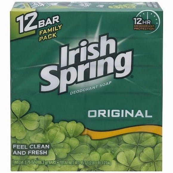 Irish Spring Savon en Barre Déodorant Original Clean pour Hommes, 104,8 g, Lot de 12, Lot de 12