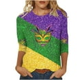 thumbnail image 2 of Xdegoge Mardi Gras Shirts for Women Plus Size 3/4 Sleeve Crew Neck Sequin Tops Carnival Party Mask Sparkly Pullover Blouses Colorful Celebration Funny Outfits, 2 of 5