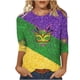 thumbnail image 2 of Tejiojio Mardi Gras Shirts for Women Patch Print 3/4 Sleeve Tops Carnival Party Tshirt Casual Crewneck Blouse, 2 of 5