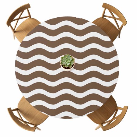 Round Fitted Tablecloth with Elastic Brown Nautical Waves Tablecloths Waterproof Oil Proof Lines Stripes Table Cover for Kitchen Dinner Holiday Party Picnic Fits Tables up to 36 - 44 Diameter