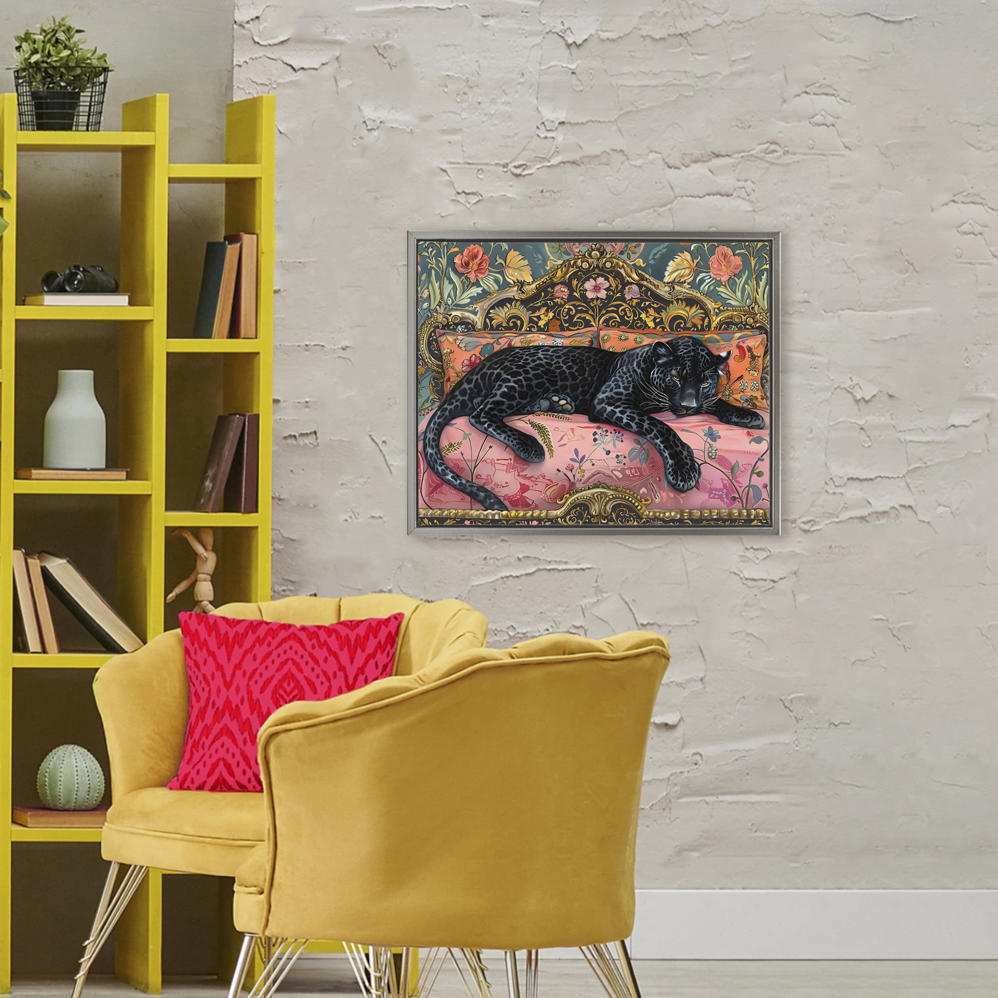 Stupell Industries Lazy Black Elegant Leopard Gray Framed Floater Canvas Wall Art, design by Creative Studio