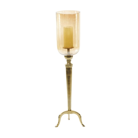 DecMode Gold Aluminum Metal Single Candle Hurricane Lamp