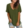 thumbnail image 2 of Outfmvch T Shirts for Women Womens Tops Dressy Casual Summer V Neck Short Sleeve Shirt Tunic Tops Blouse Summer Tops for Women 2023 Trendy Army Green L, 2 of 8