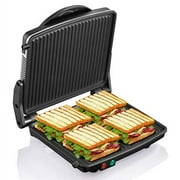 Panini Press Grill, Yabano Gourmet Sandwich Maker Non-Stick Coated Plates 11" x 9.8", Opens 180 Degrees to Fit Any Type or Size of Food, Stainless Steel Surface and Removable Drip Tray, 4 Slice