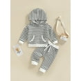 thumbnail image 2 of Franhais Toddler Baby Unisex Casual Suit, Stripe Printed Long Sleeve Hooded Tops+Patchwork Long Pants, 2 of 8