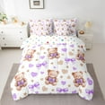 thumbnail image 2 of Manfei Funny Doll Bear Bedding Comforter Set 7pcs for Child, Cartoon Purple Bowknot King Bedding Sets, Stars Love Heart Reversible Bed Sheets, Lightweight Room Decor, 2 of 7