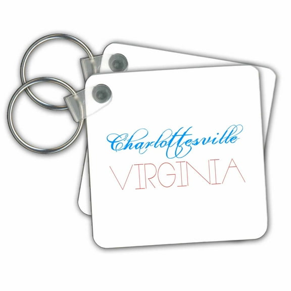 3dRose, Charlottesville, Virginia patriotic, decorative, blue, red text, set of 2 Key Chains