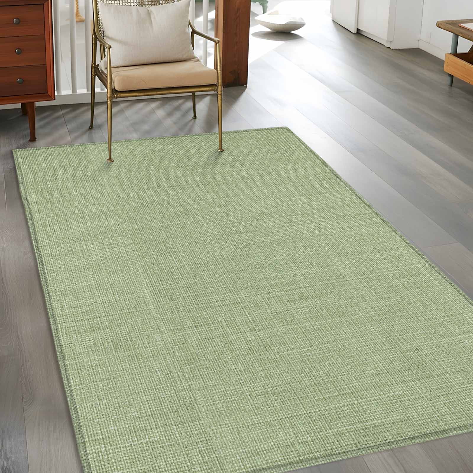 Vintage Sage Green Living Room Rug 4x6 Washable Area Rug for Bedroom, Non-Slip Dining Room Rugs Farmhouse Retro Beige Solid Color Indoor Carpet for Kitchen Entryway Office Nursery Laundry