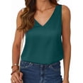 thumbnail image 2 of Women Silk Satin Tank Top V Neck Summer Sleeveless Shirt Business Casual Dressy Outfit Vacation Clothes Dark Green L, 2 of 6