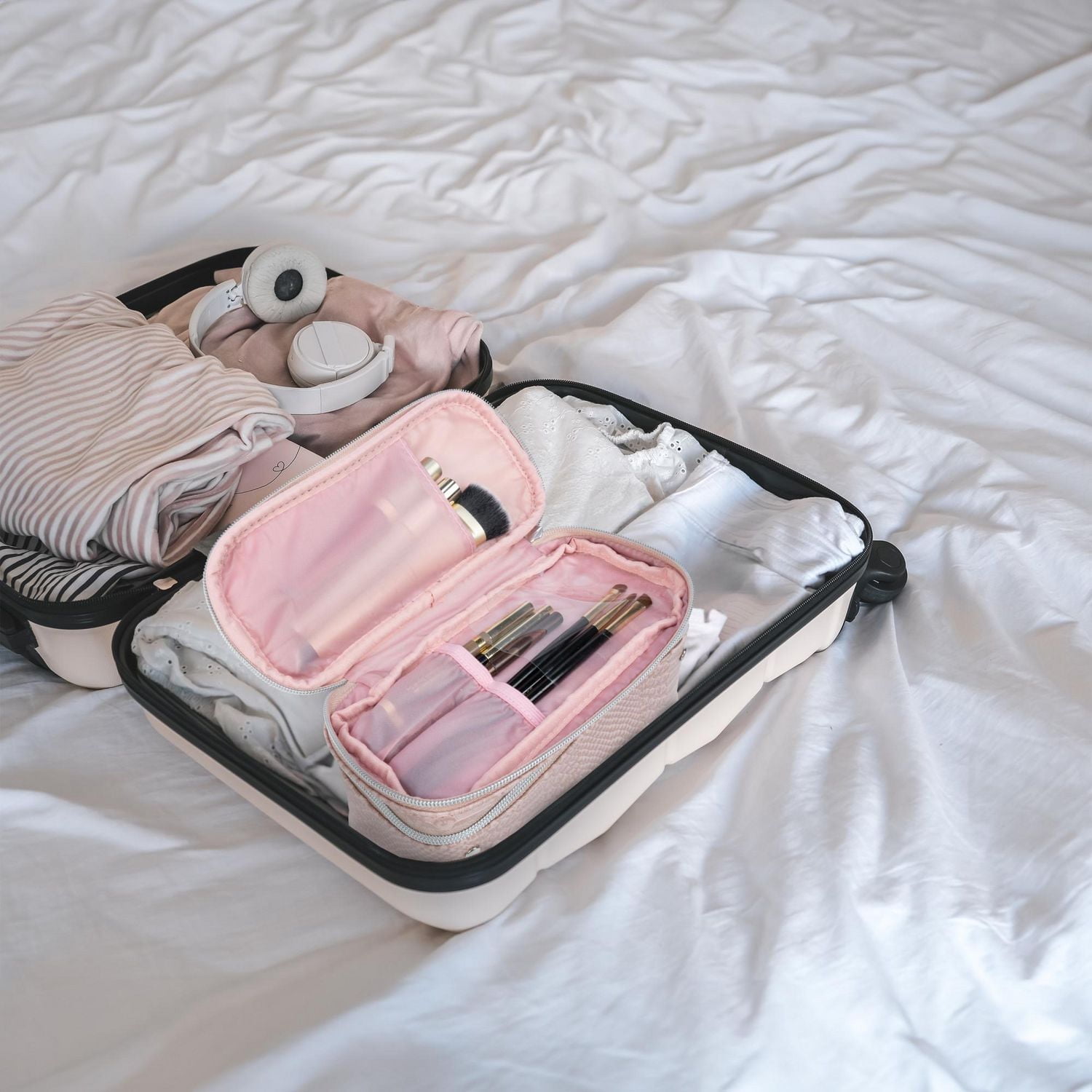 Trousse à cosmétiques Equate Beauty - Mallette compacte à double compartiment Sac dôme transparent.