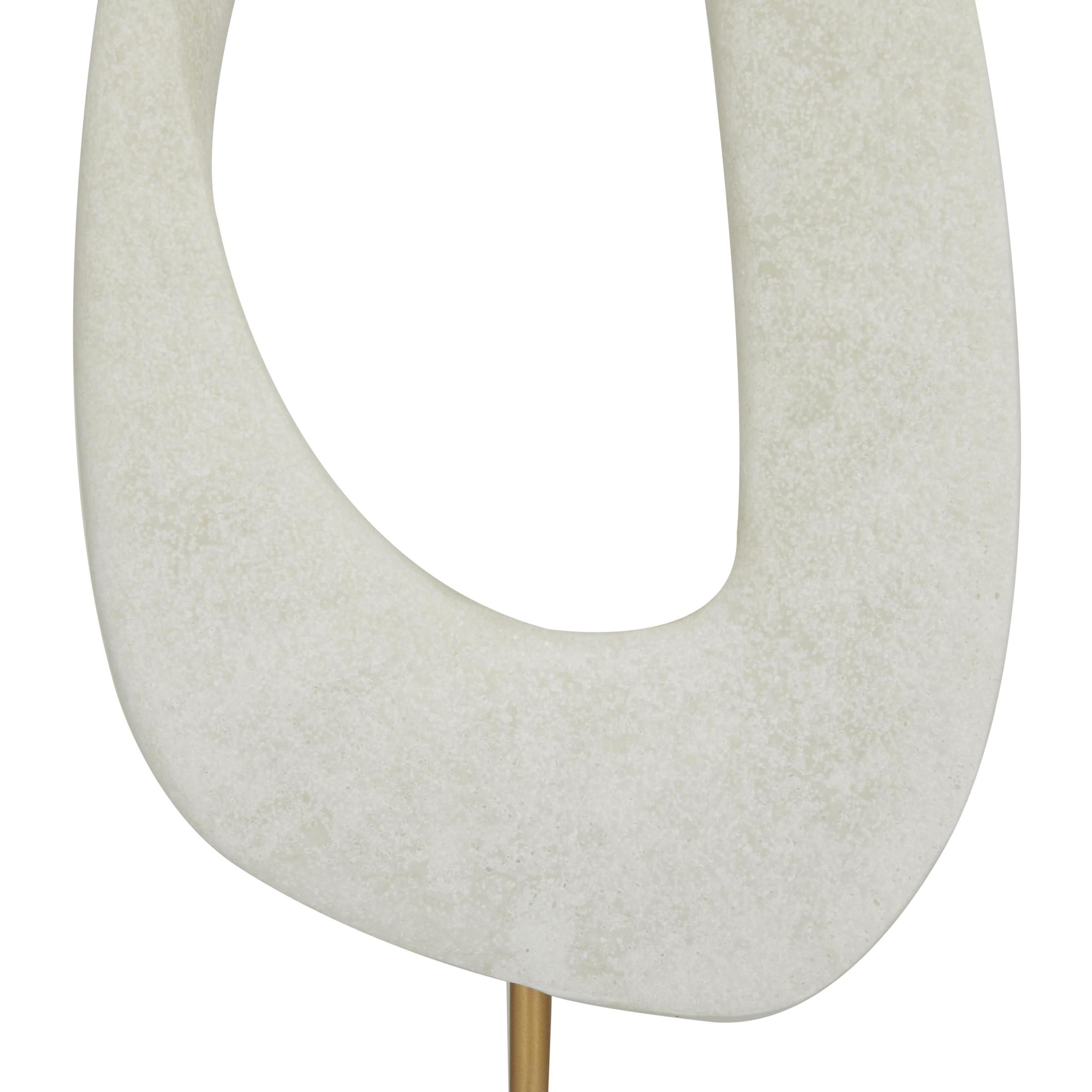 7" x 20" White Polystone Cut-Out Abstract Sculpture with Marble Stand, by DecMode