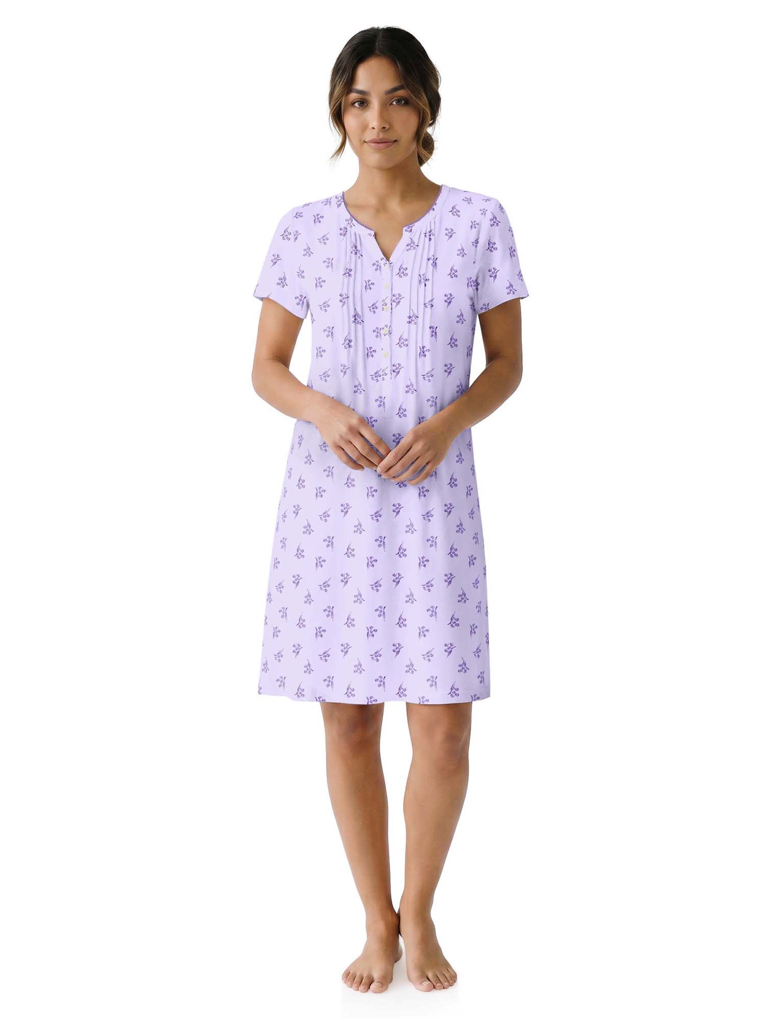 Aria Women’s Short Sleeve Split Neck Sweater Knit Nightgown, Sizes XS-5X