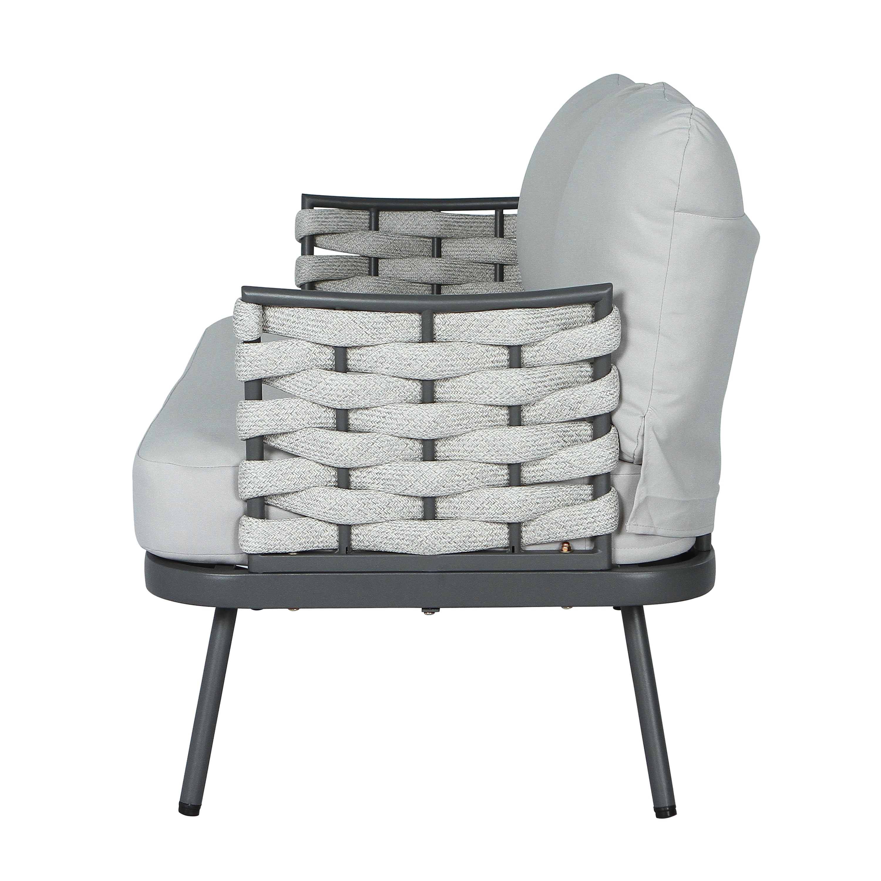 Loveseat and Table, Outdoor Steel Furniture for Patio Garden, Grey